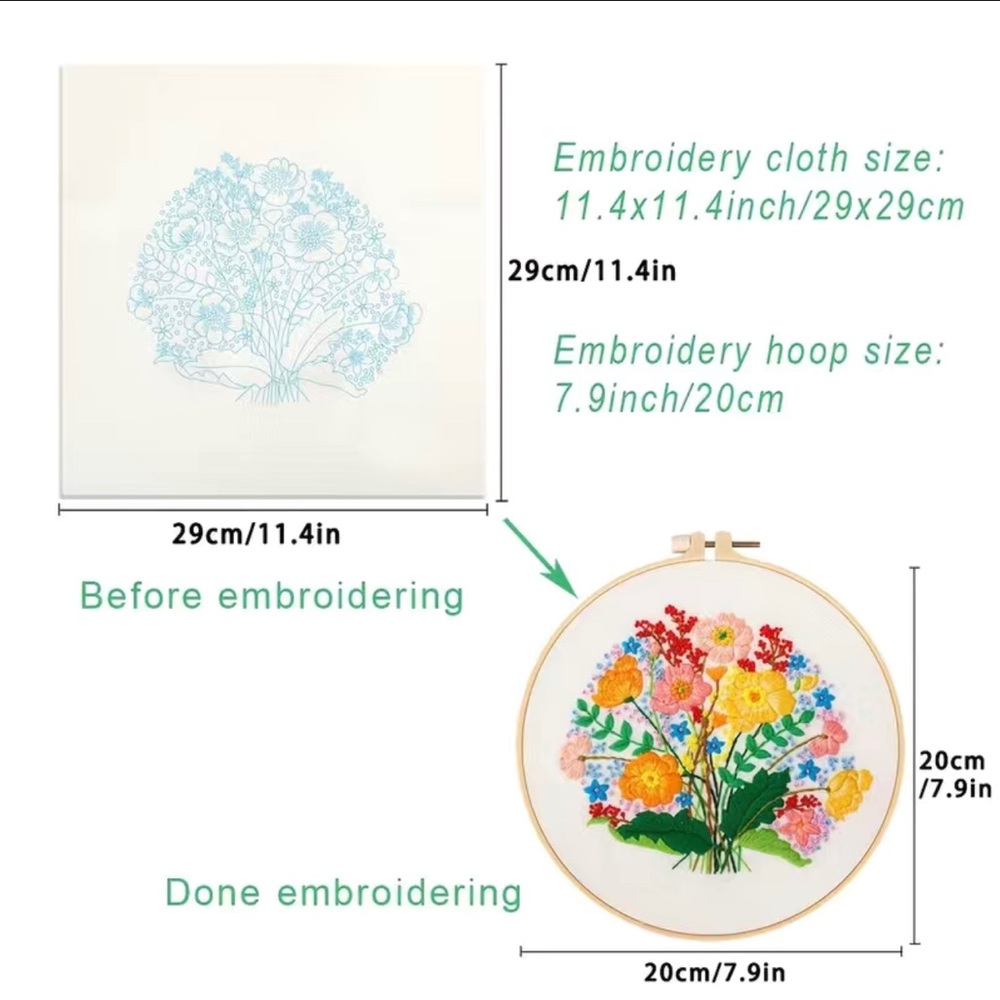 DIY Flower Pattern Embroidery kit Include Cloth Threads, Needles & Instruction - Picture 3 of 4